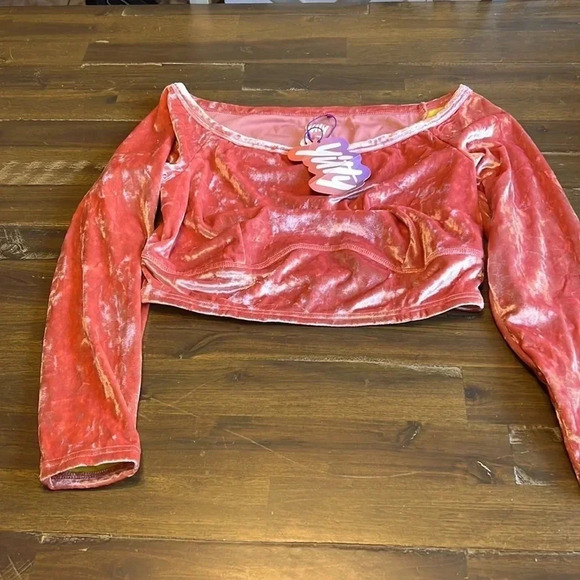Yitty Plusshy Shaping Top Pink Velour Velvet Crop Top Long Sleeve 1X Barbie - Picture 5 of 10